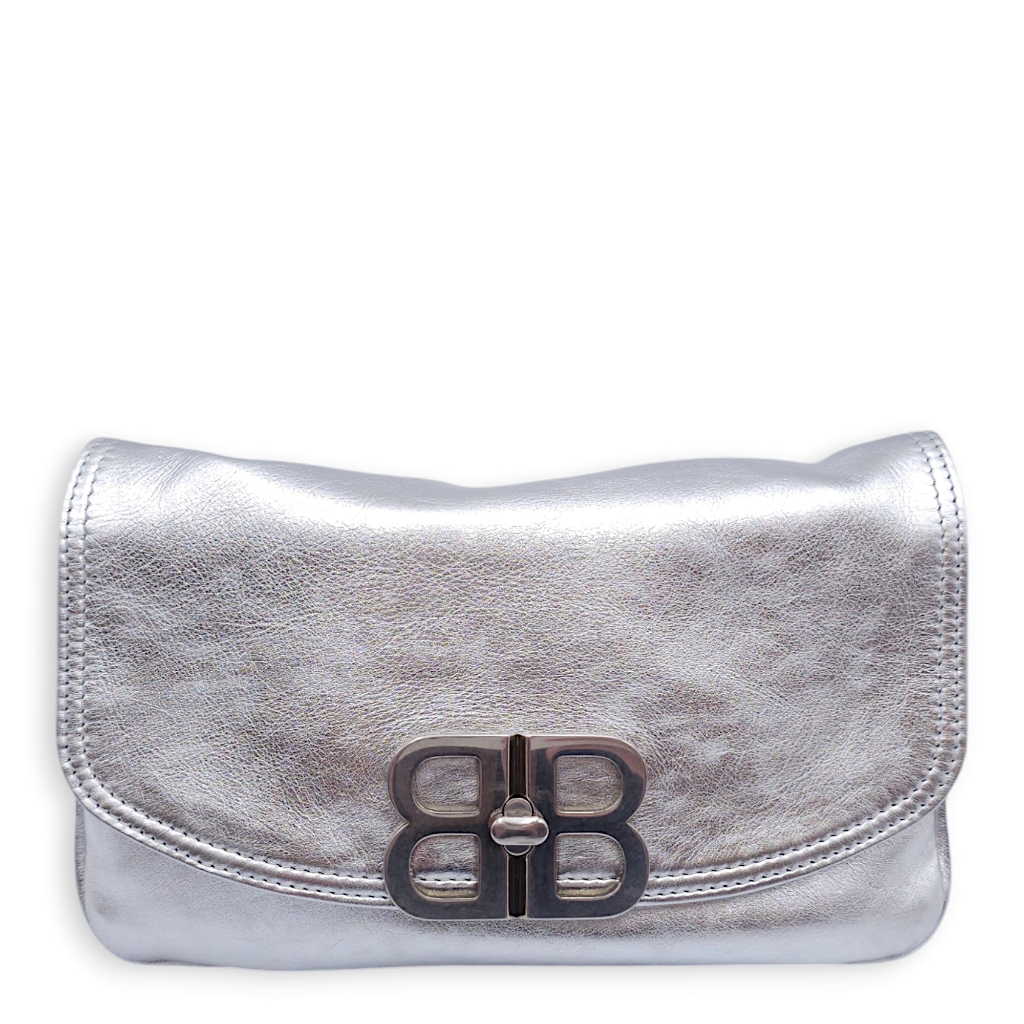 BB Soft Small Flap 23x14x3cm Silver Crossbody Bag in Calfskin, Silver hardware