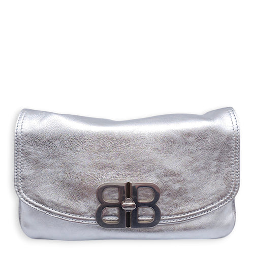 BB Soft Small Flap 23x14x3cm Silver Crossbody Bag in Calfskin, Silver hardware