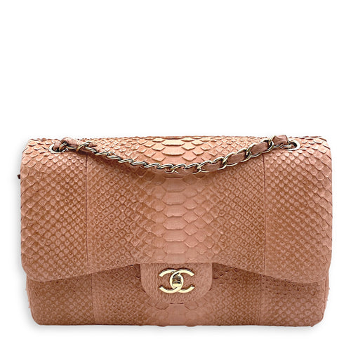 Classic Double Flap Jumbo Pink Ombre Shoulder Bag in Python Leather, Gold hardware