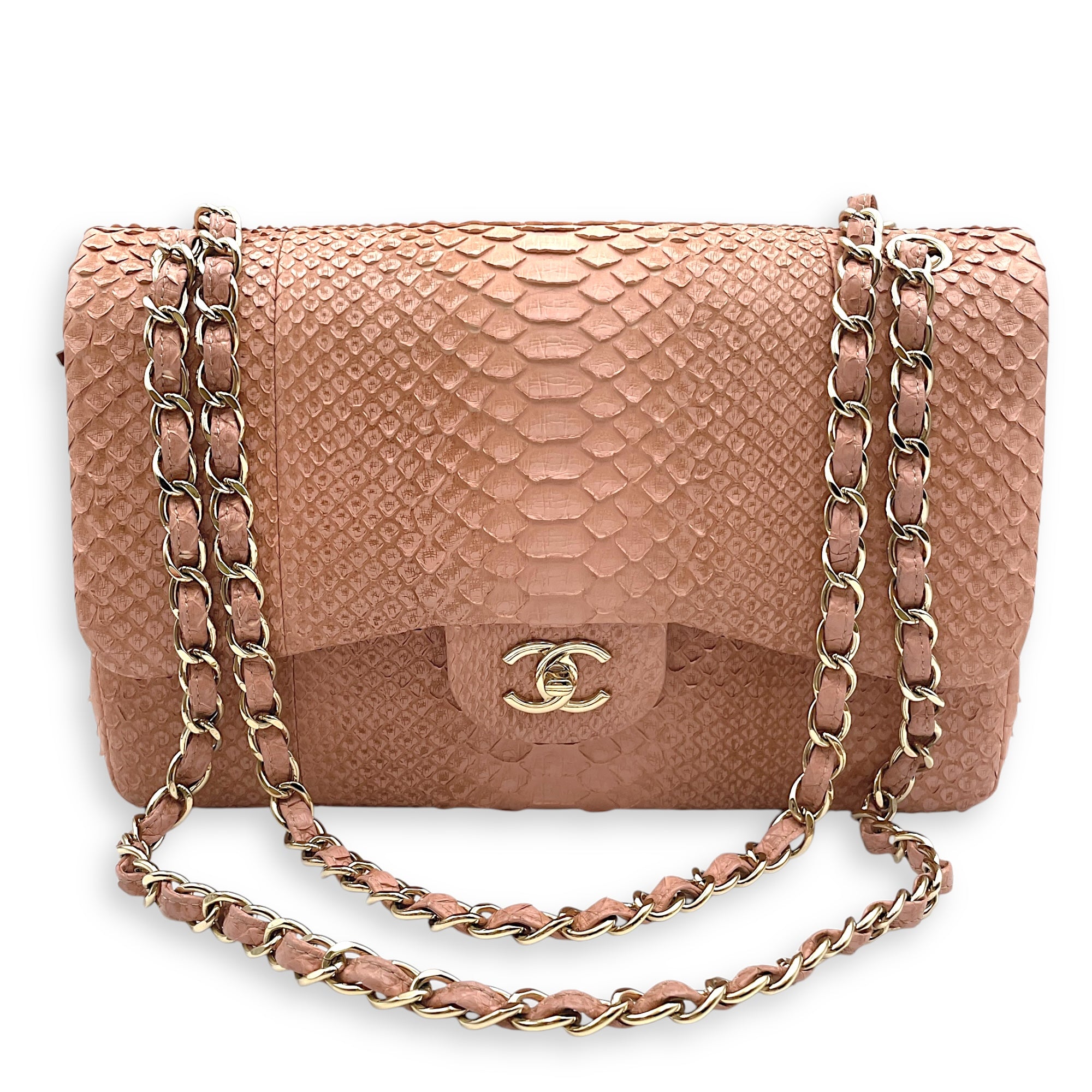 Classic Double Flap Jumbo Pink Ombre Shoulder Bag in Python Leather, Gold hardware