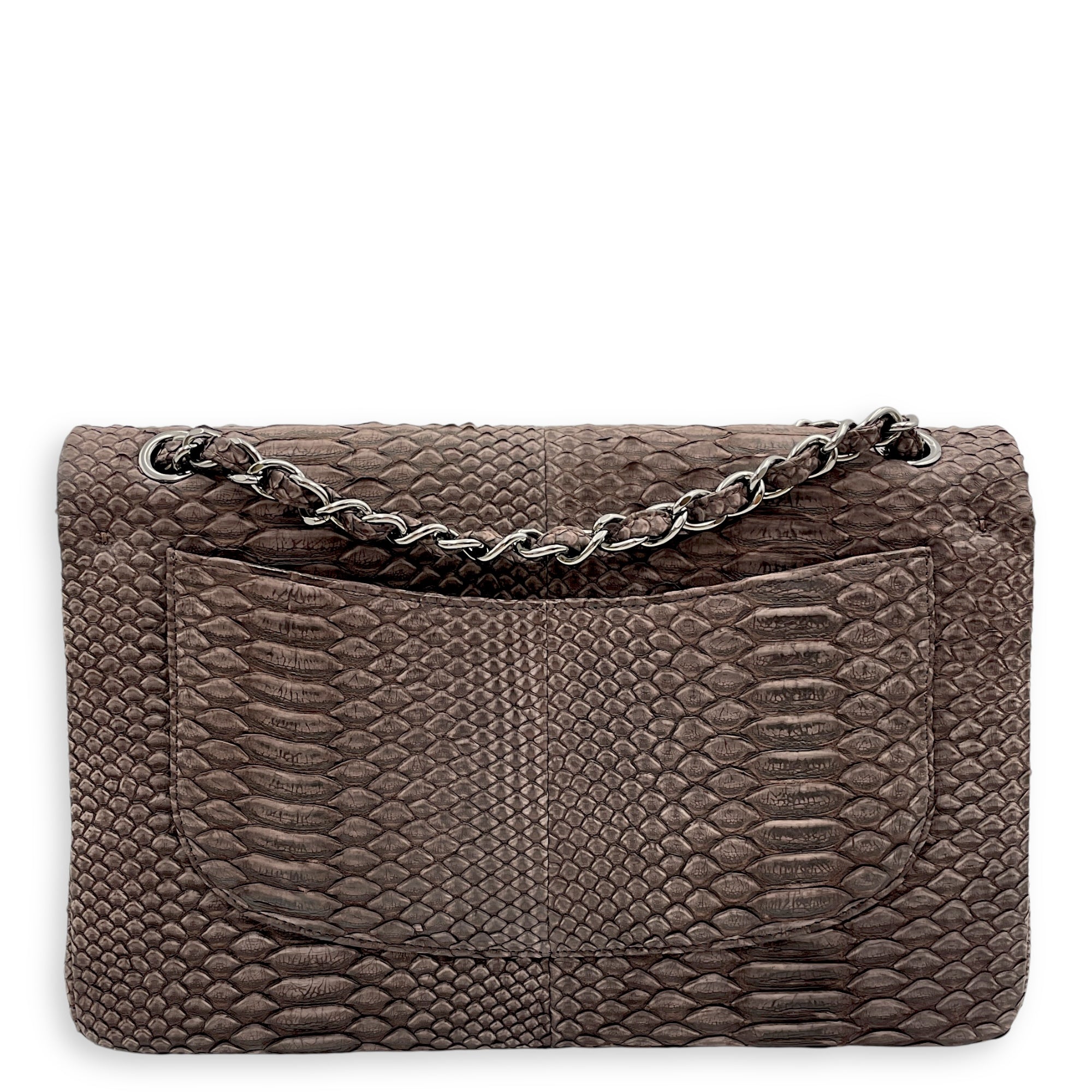 Chanel Classic (DF) Jumbo Dark Brown Shoulder Bag in Python Leather, Palladium hardware