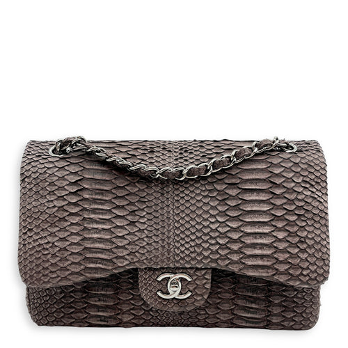 Chanel Classic (DF) Jumbo Dark Brown Shoulder Bag in Python Leather, Palladium hardware