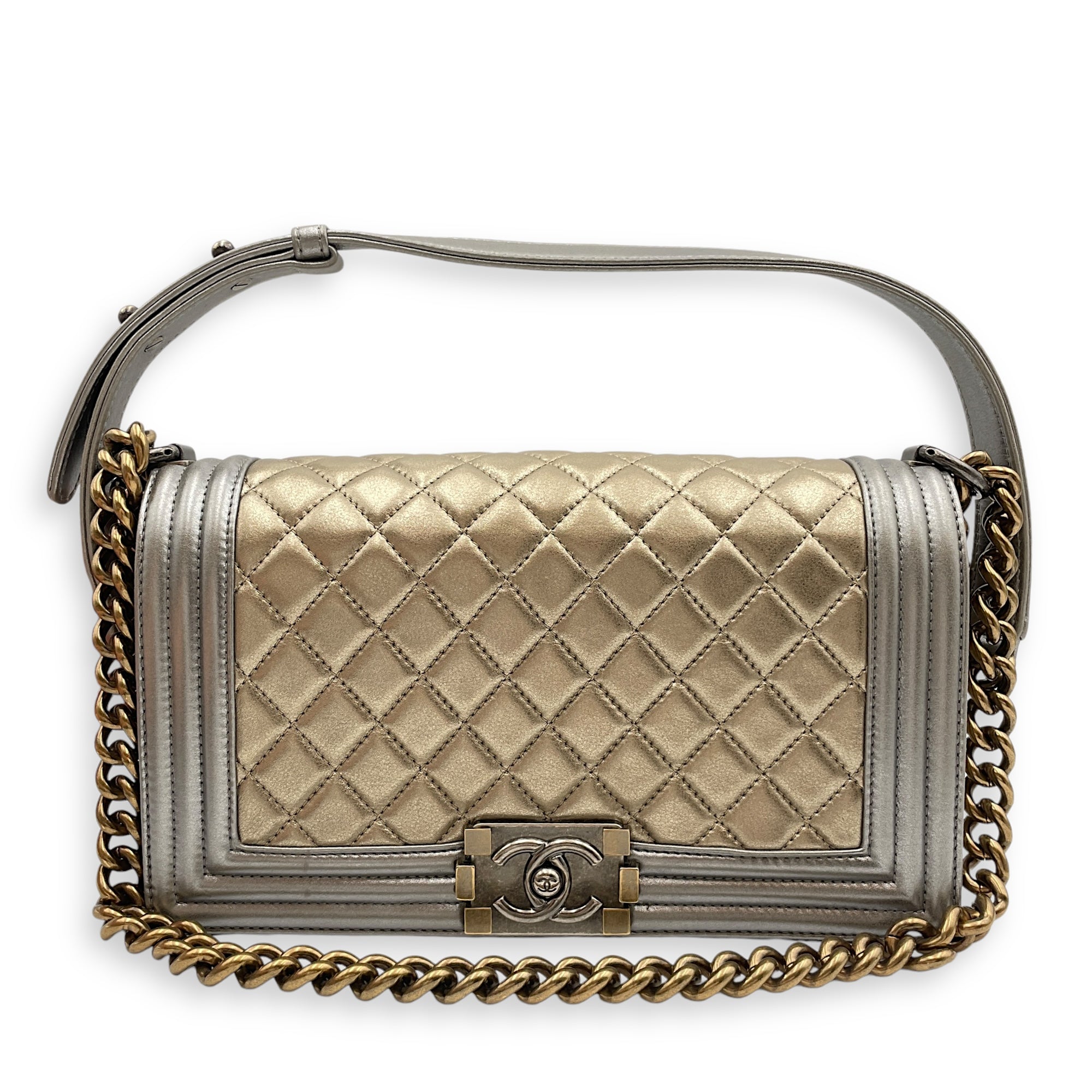 Quilted Boy (25cm) Medium Multi-colour Crossbody Bag in Lambskin, Ruthenium, antique gold hardware