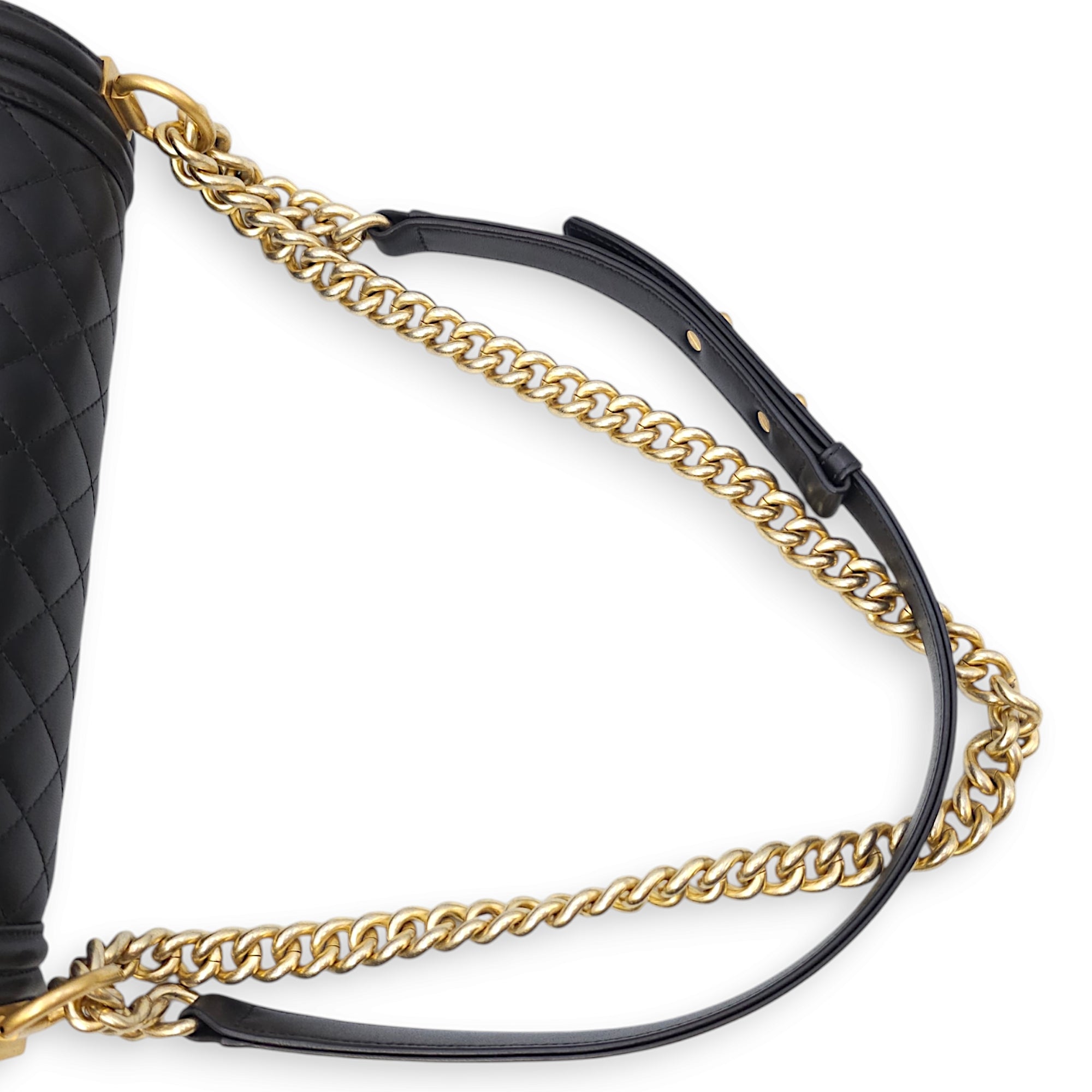 Quilted Boy (28cm) Medium Black Crossbody Bag in Lambskin, Gold hardware