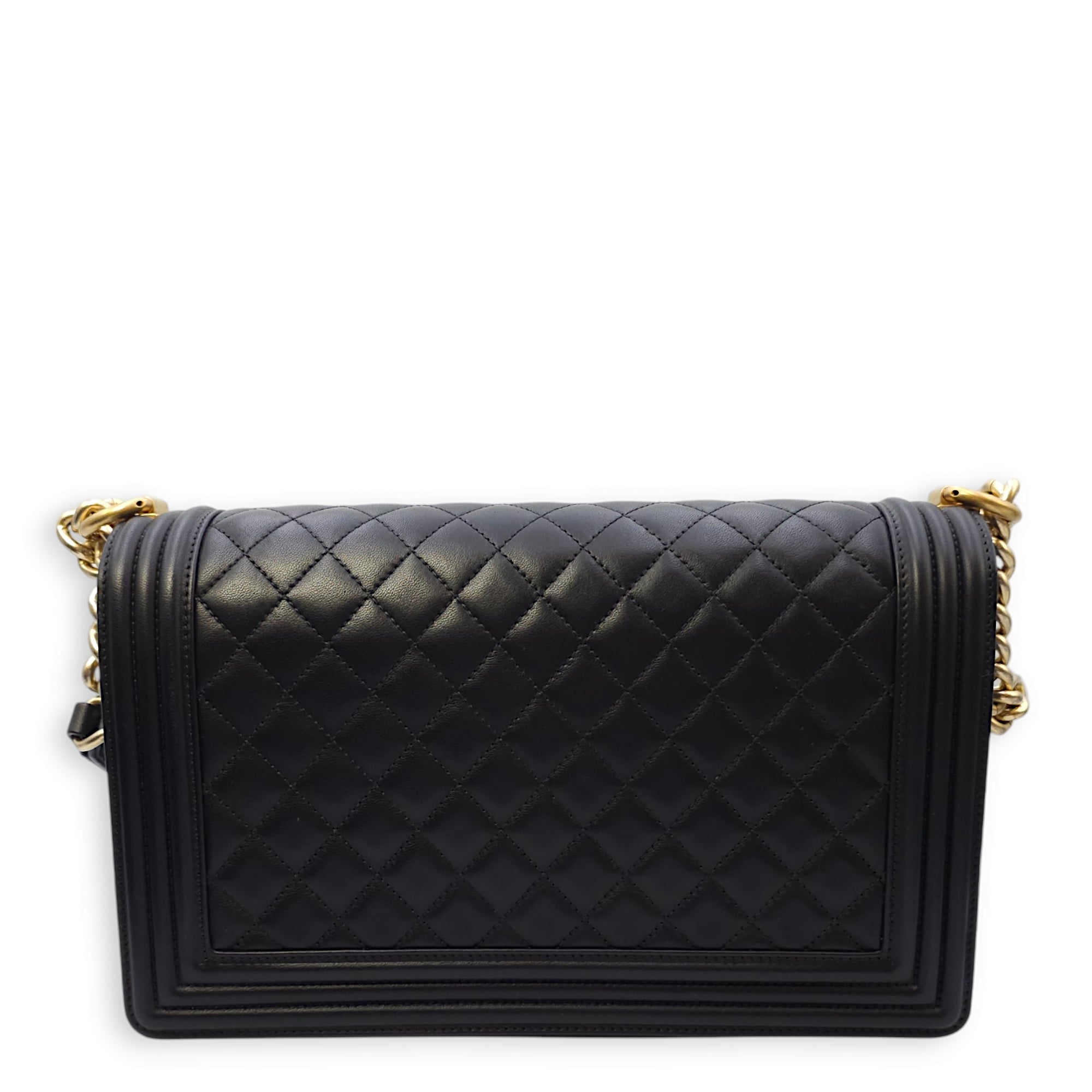 Quilted Boy (28cm) Medium Black Crossbody Bag in Lambskin, Gold hardware