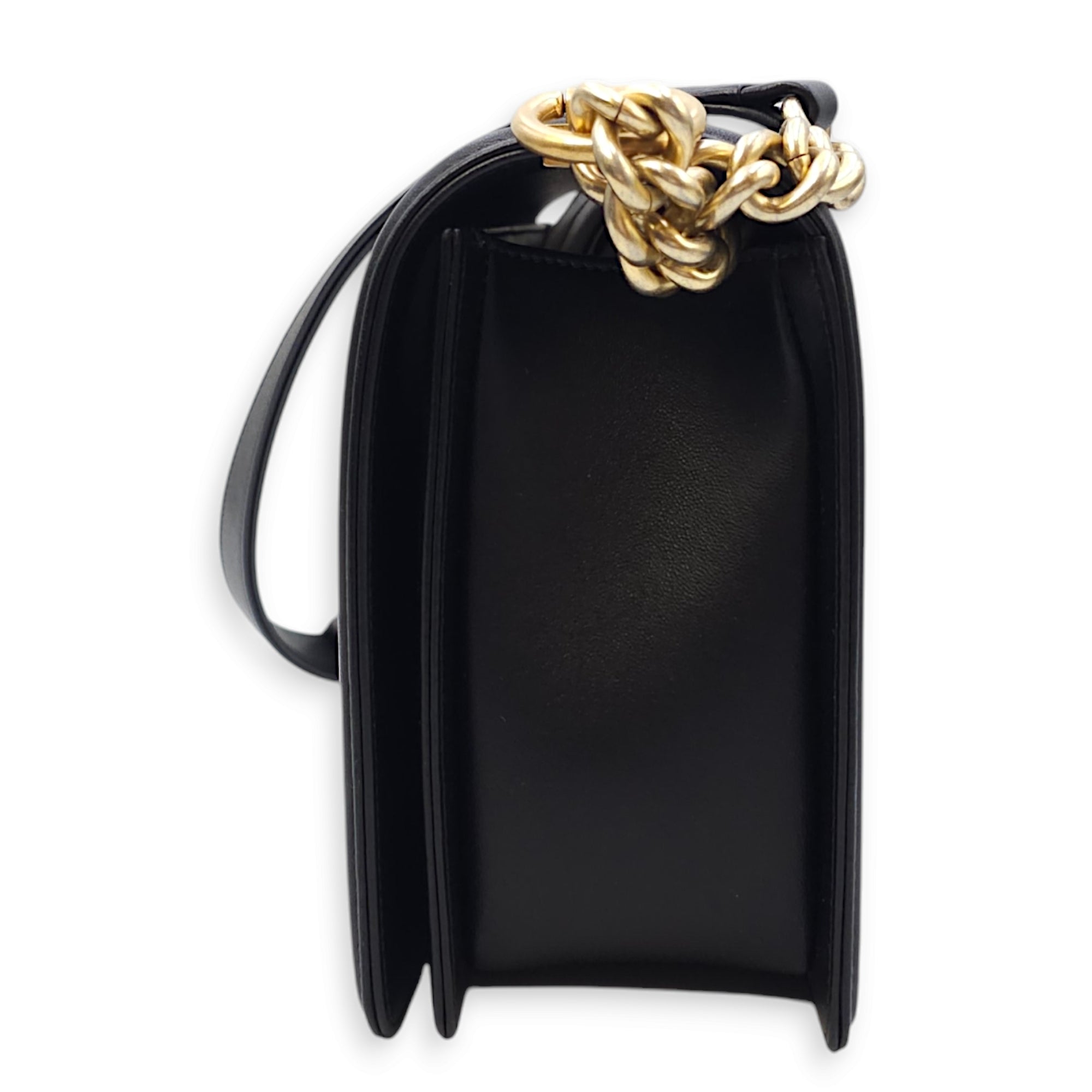 Quilted Boy (28cm) Medium Black Crossbody Bag in Lambskin, Gold hardware