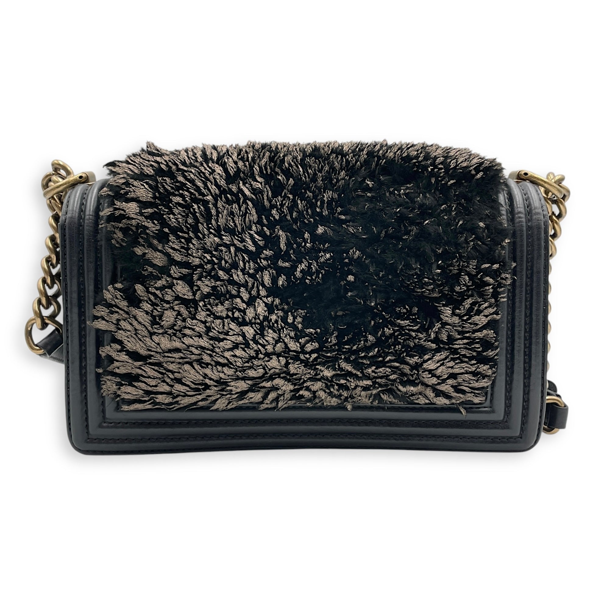 Fur Boy  Old Medium Black Shoulder Bag in Fur  Gold hardware C81922 2