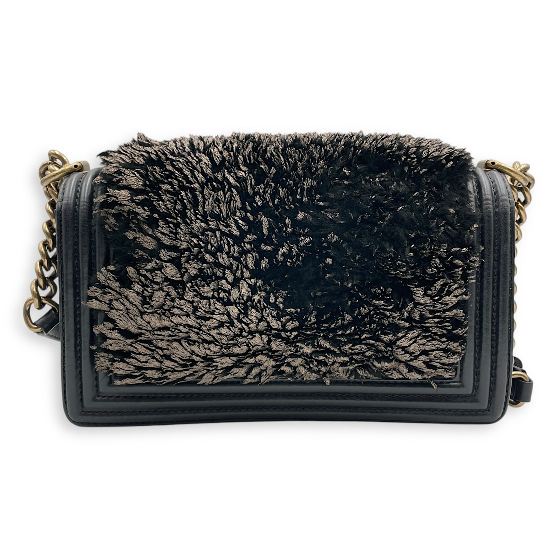 Fur Boy Old Medium Black Shoulder Bag in Fur, Gold hardware