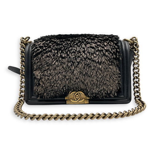 Fur Boy  Old Medium Black Shoulder Bag in Fur  Gold hardware C81922 6