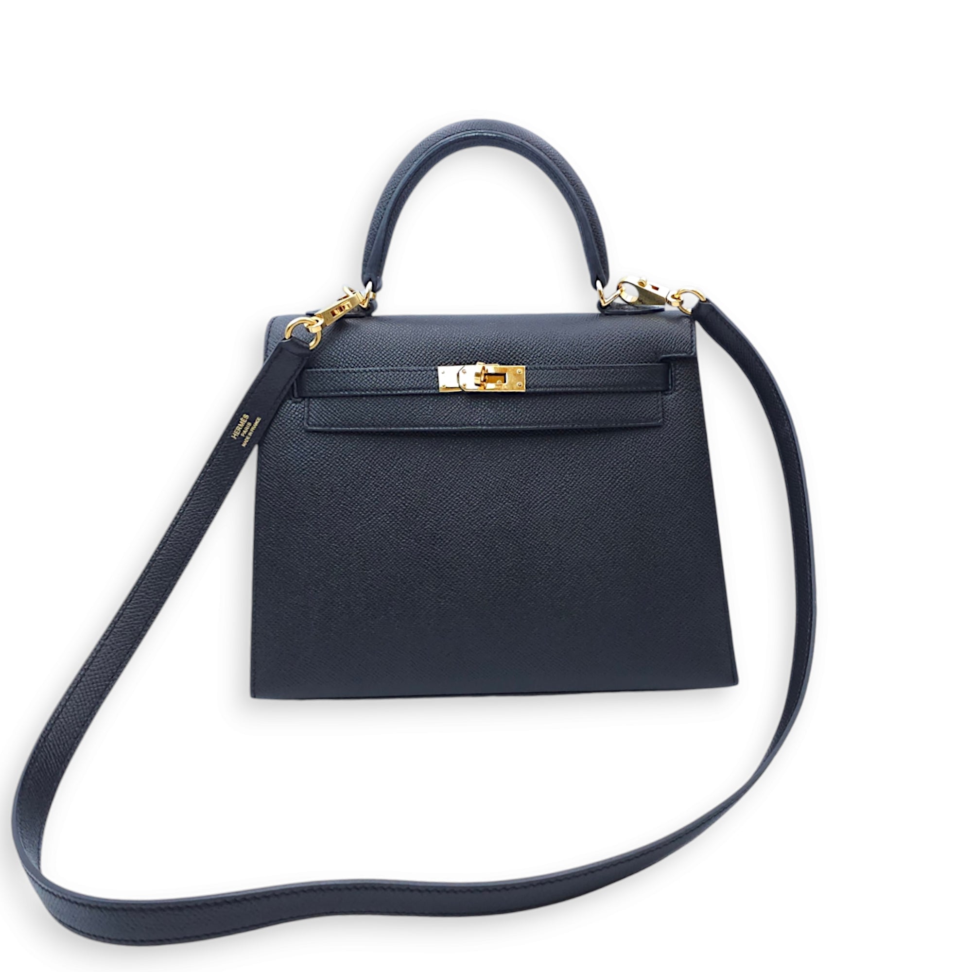 Sellier Kelly 25 Black in Epsom, Gold hardware