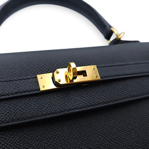 Sellier Kelly 25 Black in Epsom, Gold hardware