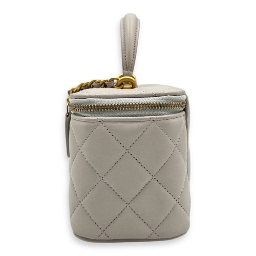 Quilted Mini Grey Vanity Bag with Top Handle in Lambskin, Gold hardware