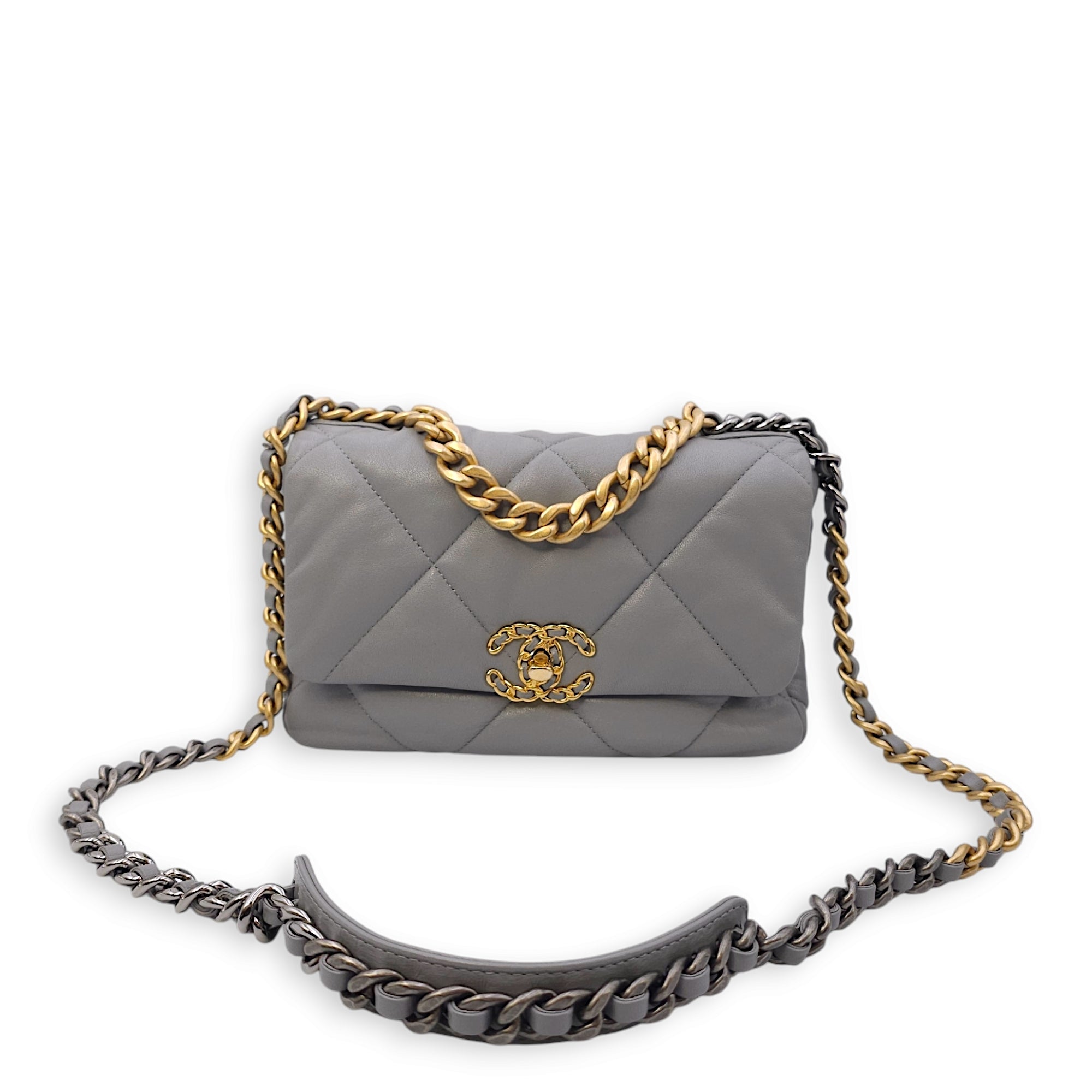 C19 Small Grey Crossbody Bag in Lambskin, 3-Tone hardware