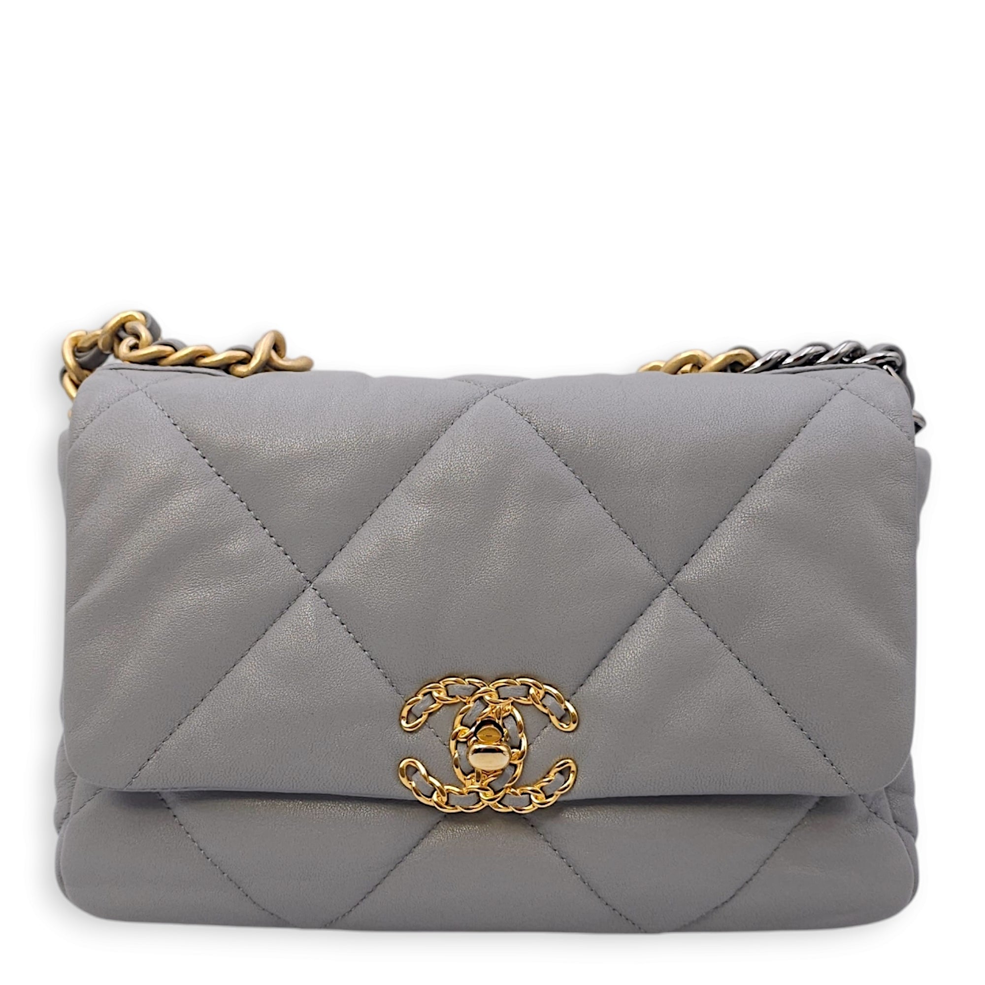 C19 Small Grey Crossbody Bag in Lambskin, 3-Tone hardware