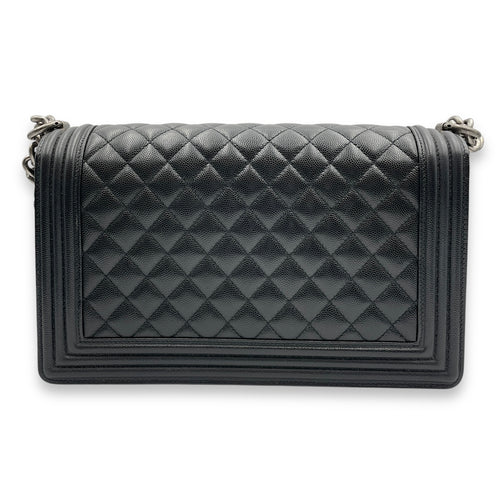 Quilted Boy (28cm) Medium Black Crossbody Bag in Caviar Leather, Ruthenium hardware