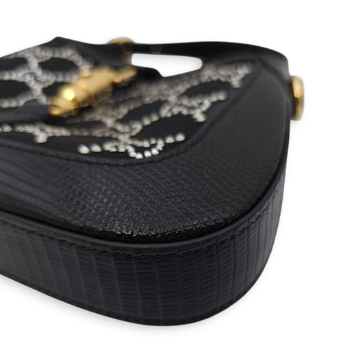 Jackie 1961 Mini 19x13x3cm Black Shoulder Bag in Lizard, mesh with crystals, Gold hardware