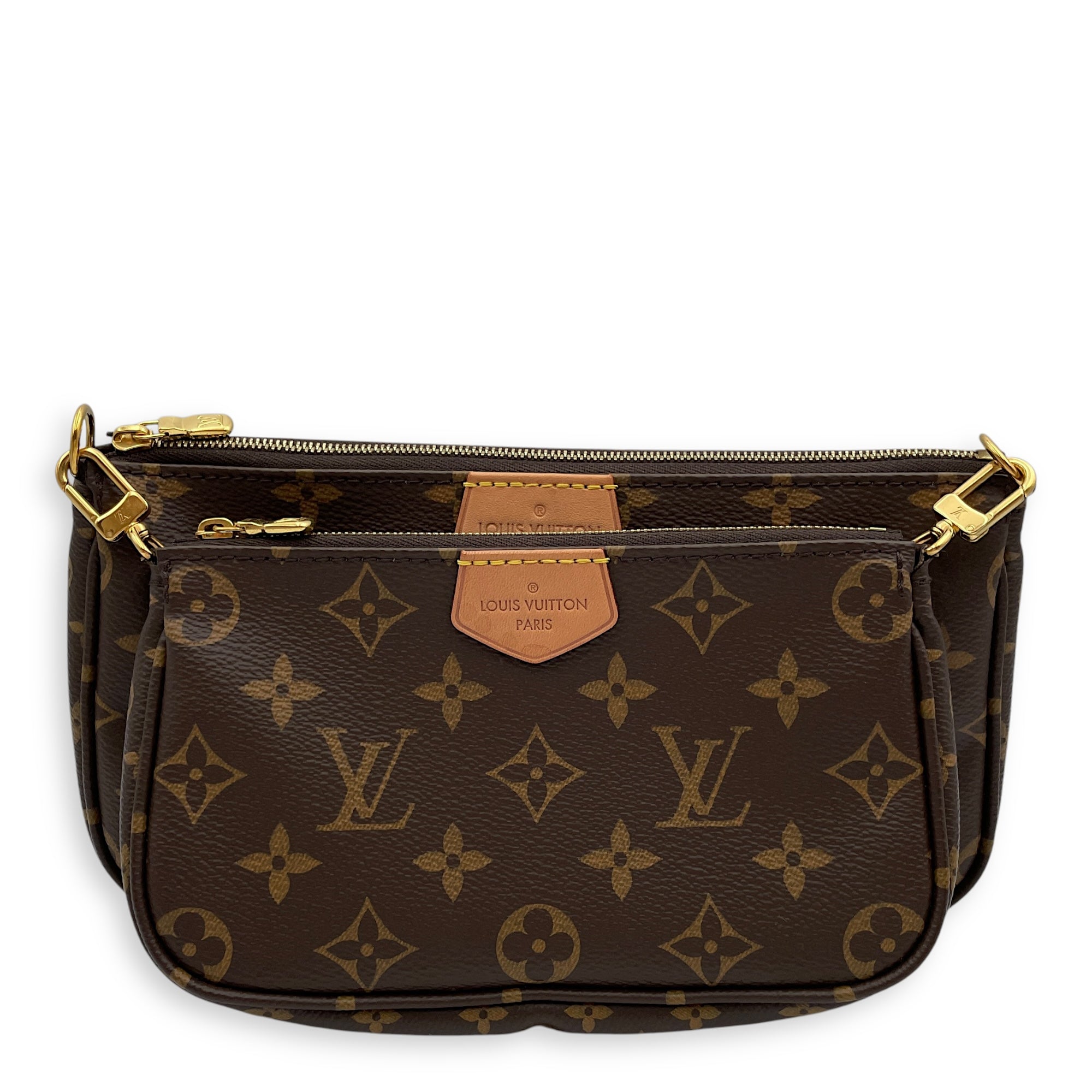 Multi Pochette Accessories Brown Crossbody Bag in Canvas, Gold hardware