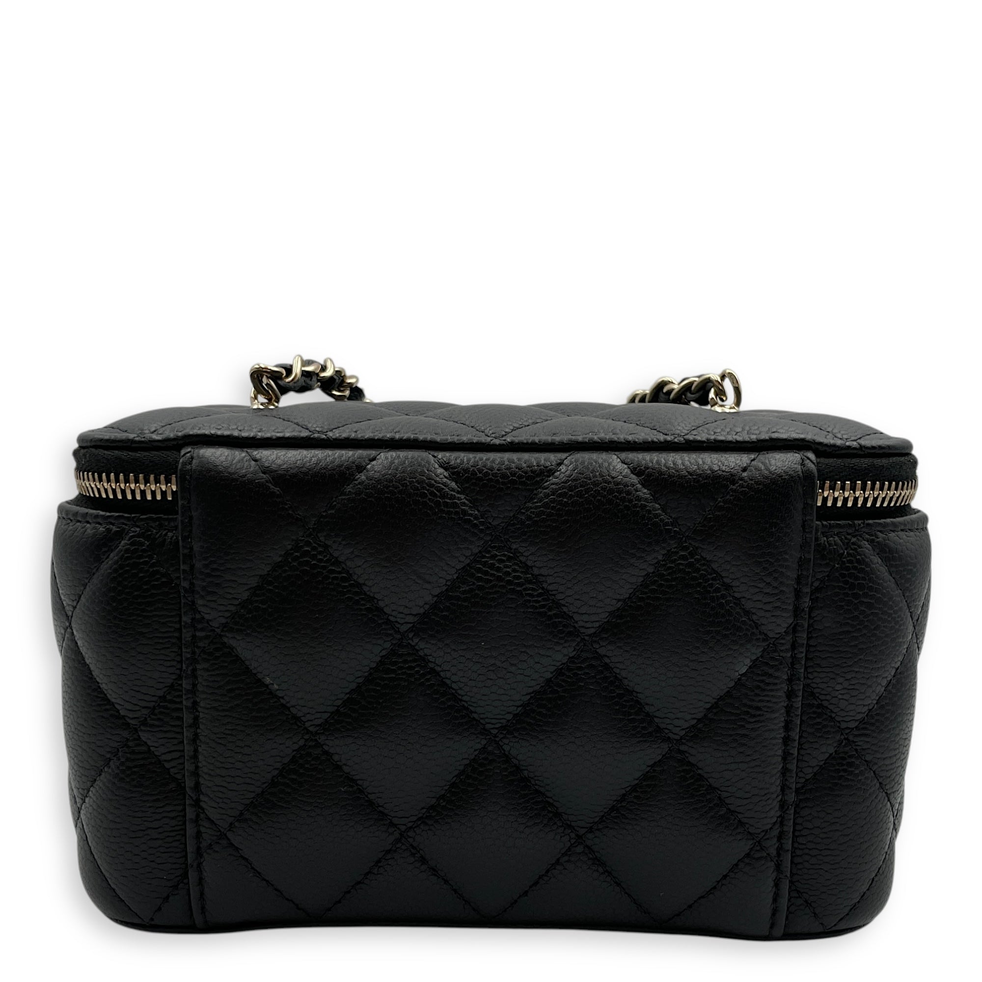 Quilted Vanity (Rectangle) Mini Black Crossbody Bag in Caviar Leather, Gold hardware