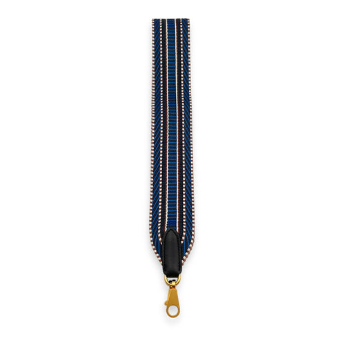 Sangle Cavale 50mm by 70cm Blue Zellige-Indigo/Black in Swift, Gold hardware