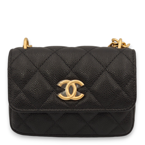 Chanel Quilted Black Wallet On Chain in Caviar Leather