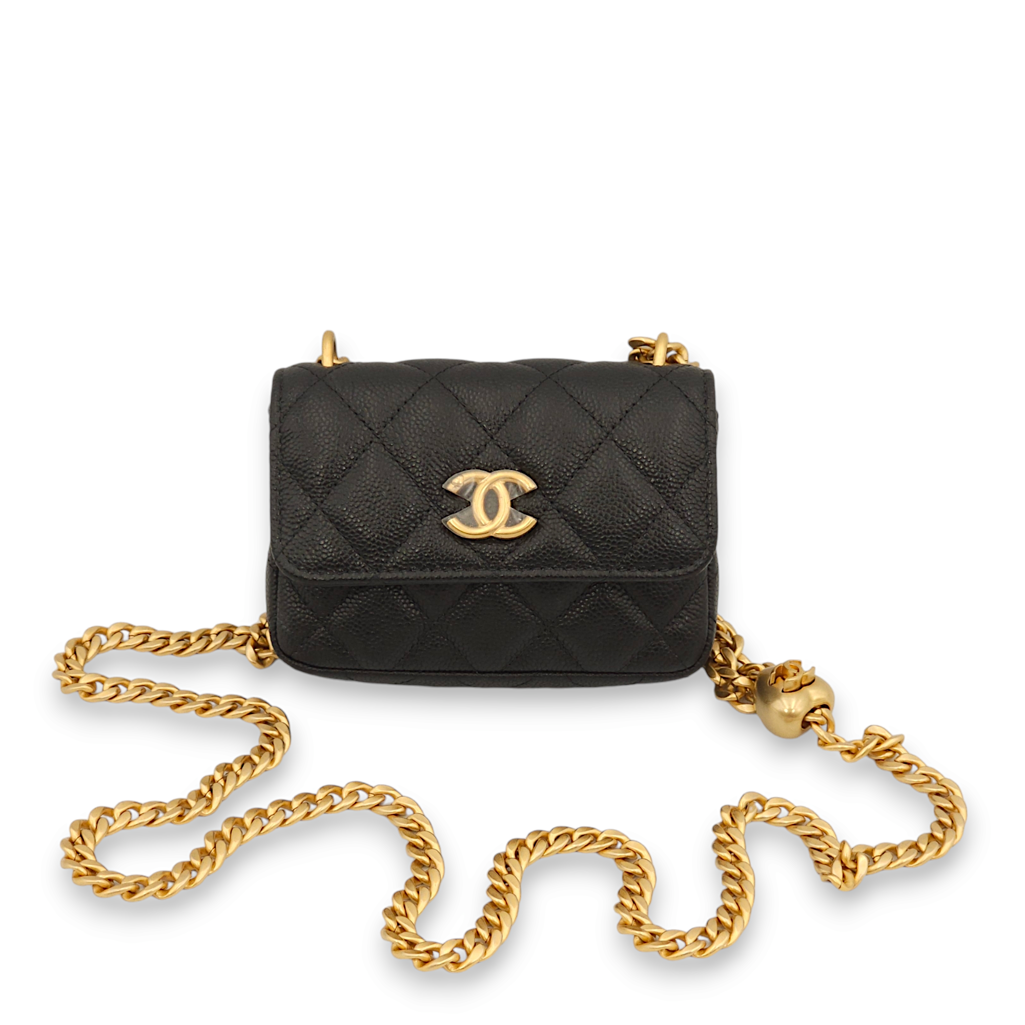 Chanel Quilted Black Wallet On Chain in Caviar Leather