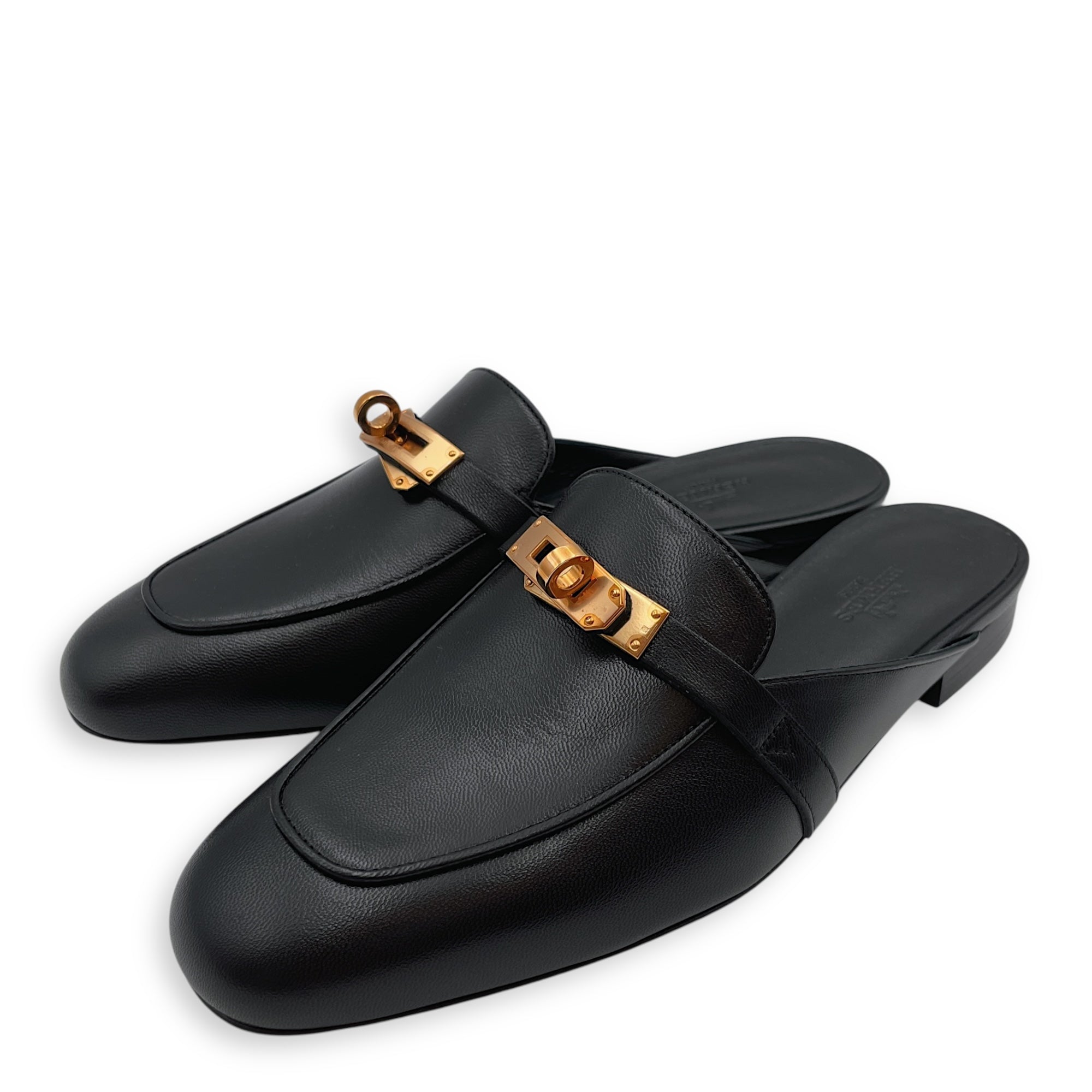 Oz Mule. Sz:37 Black Loafers Rose Gold hardware
