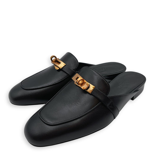 Oz Mule 37 Black Loafers in, Rose Gold hardware