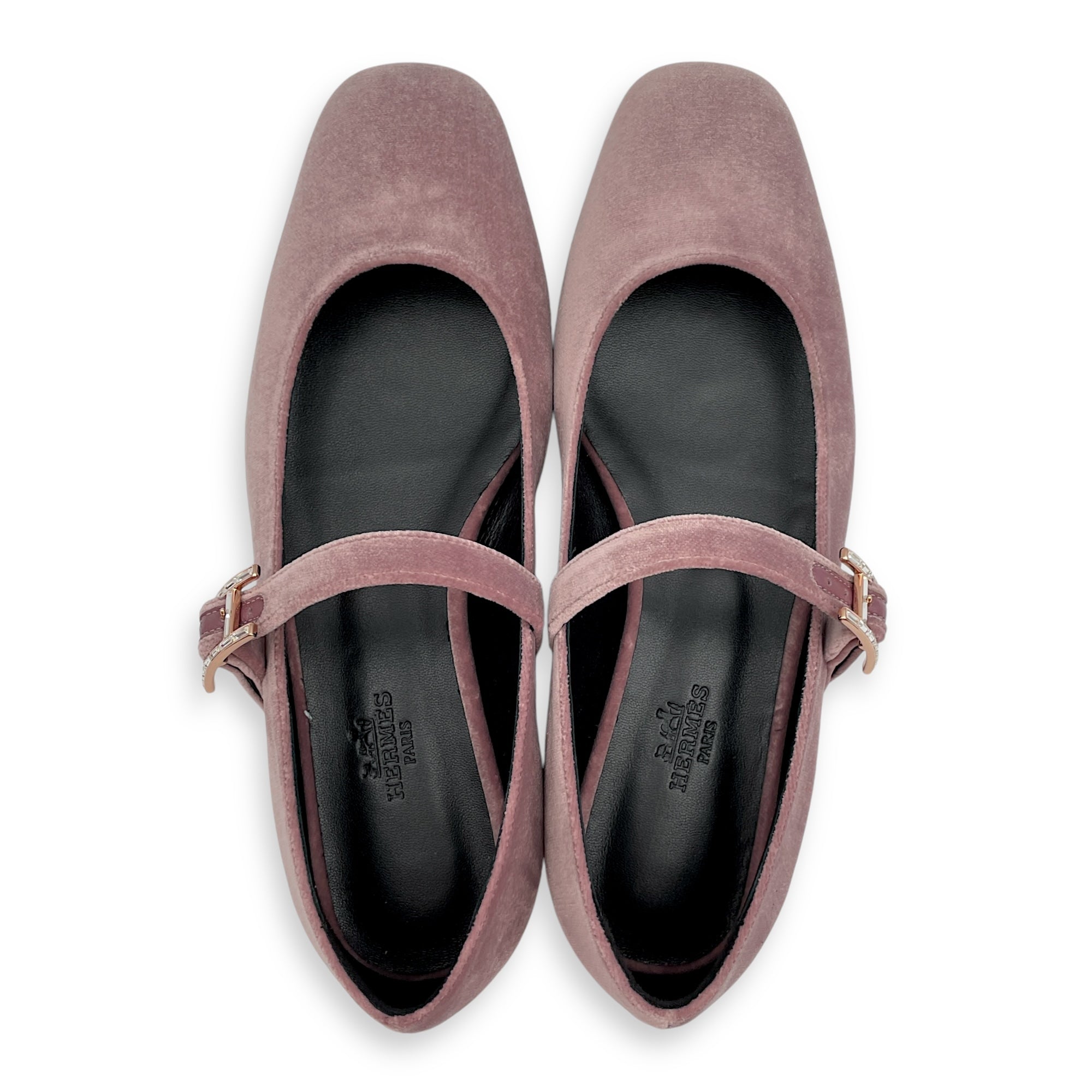 Jane Ballet 36.5 Bruyere Flats in Velvet, Rose Gold hardware