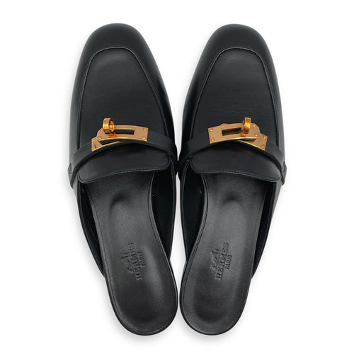 Oz Mule 37 Black Loafers in, Rose Gold hardware