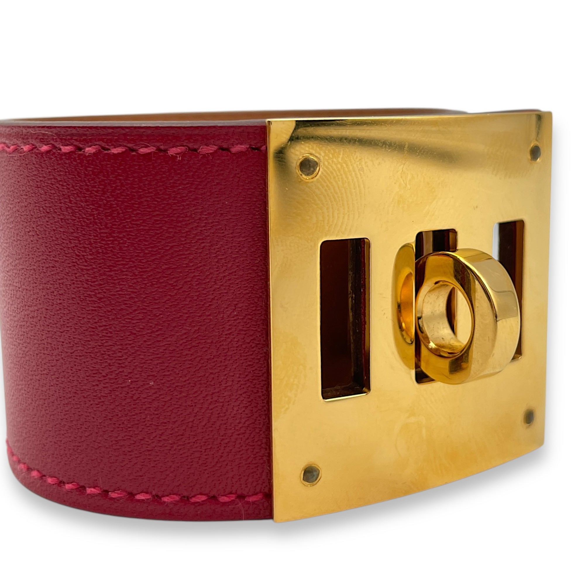 Kelly Dog T2 Red Bracelet in Tadelakt, Gold hardware