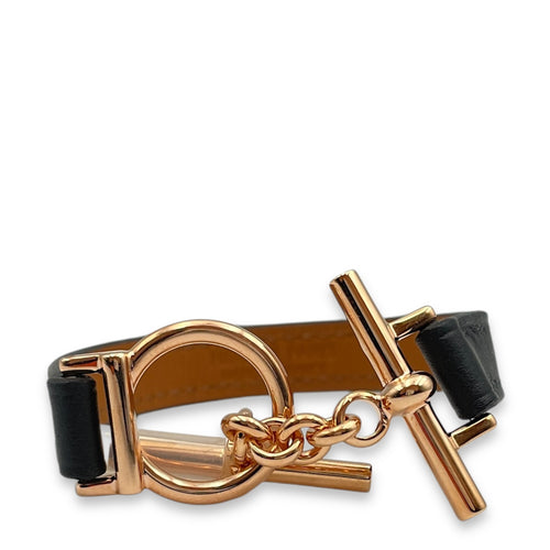 Croisiere Double Tour T2 Black Bracelet in Swift, Rose Gold hardware