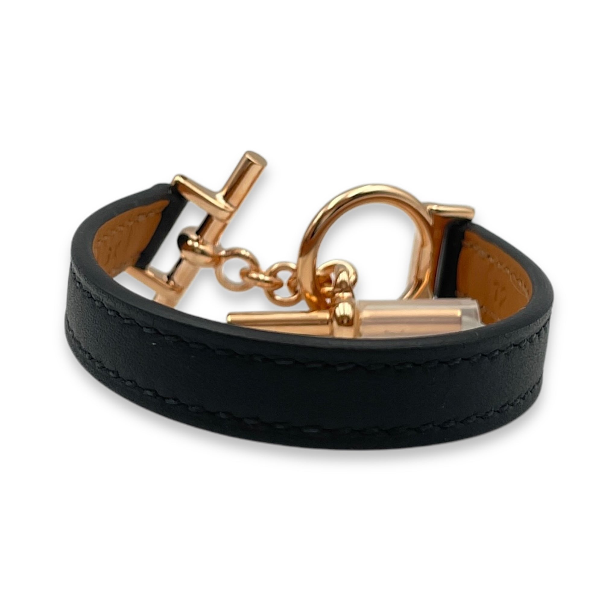 Croisiere Double Tour T2 Black Bracelet in Swift, Rose Gold hardware