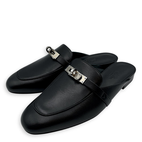 Oz 38.5 Black Mules in Calfskin, Palladium hardware