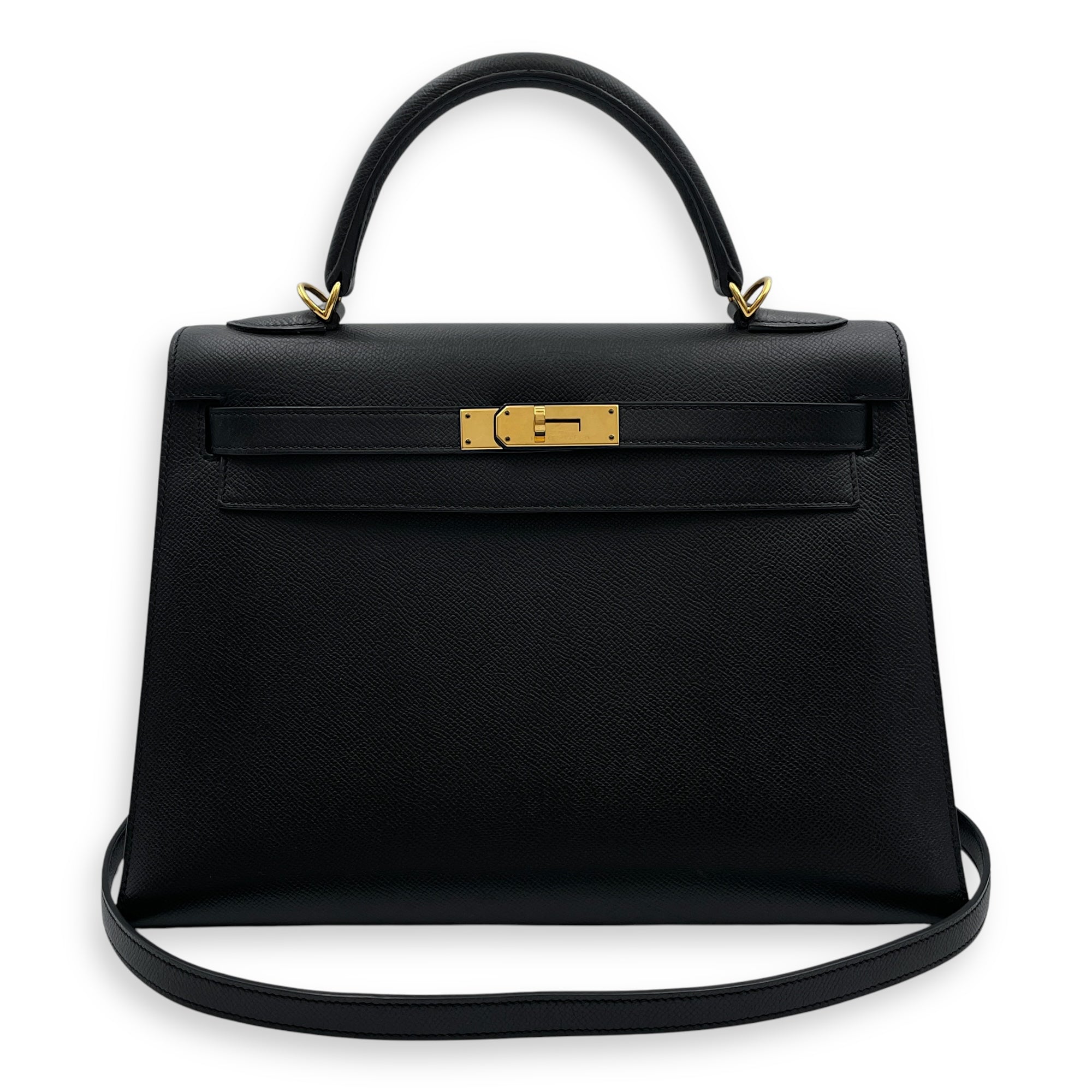 Sellier Kelly 32 Black in Epsom, Gold hardware