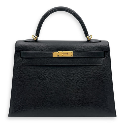 Sellier Kelly 32 Black in Epsom, Gold hardware