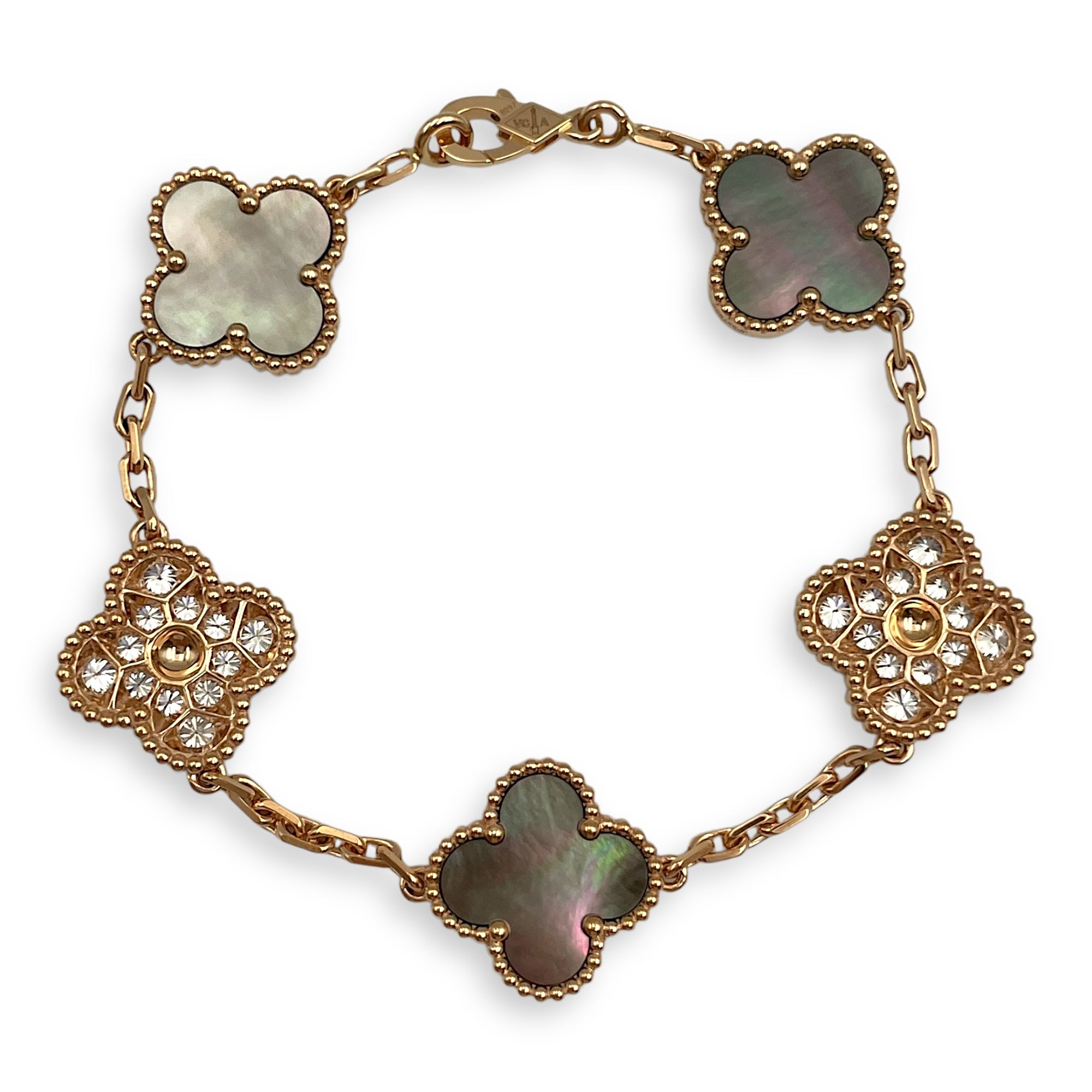 Vintage Alhambra, 5 Motifs Bracelet in Rose Gold Hardware