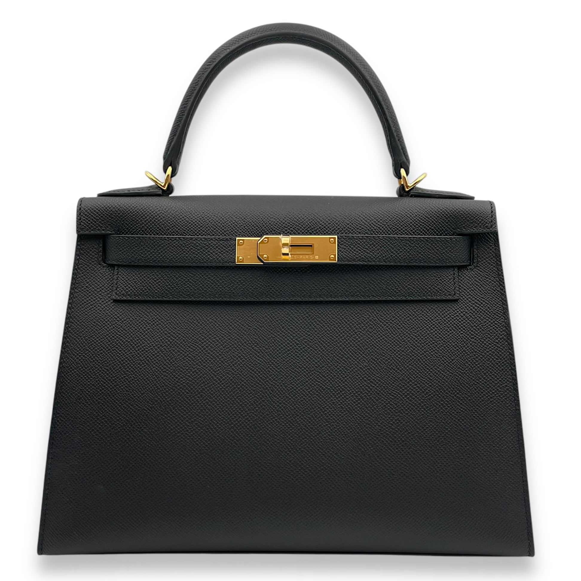 Sellier Kelly 28 Black in Epsom, Gold hardware