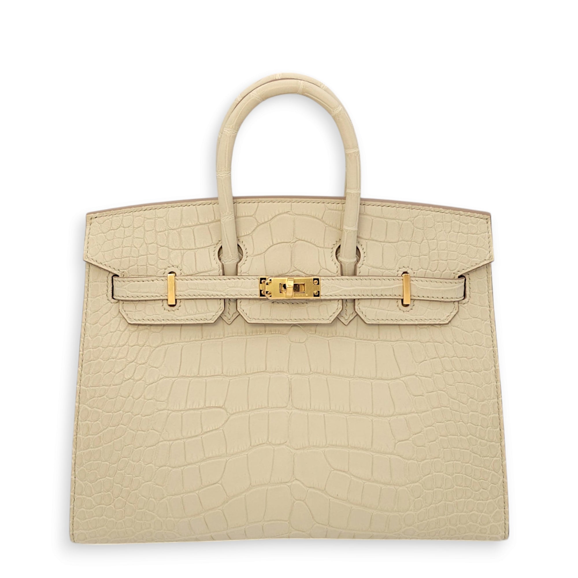 Sellier Birkin 25 Beton in Matte Alligator, Gold hardware