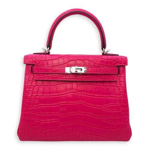 Kelly  25 Framboise in Matte Alligator Palladium hardware CL2411-7739 1