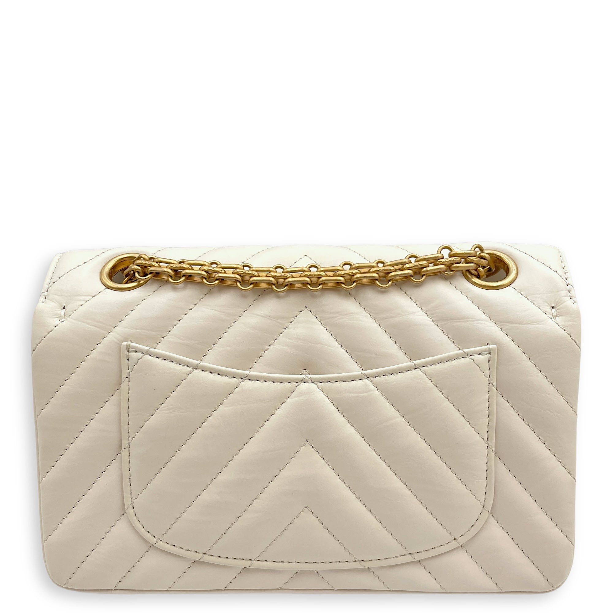 2.55 Chevron Reissue Mini White Crossbody Bag in Calfskin, Gold hardware