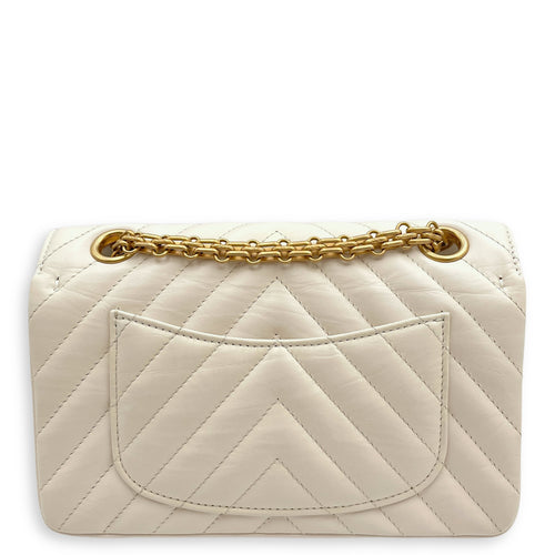 2.55 Chevron Reissue Mini White Crossbody Bag in Calfskin, Gold hardware