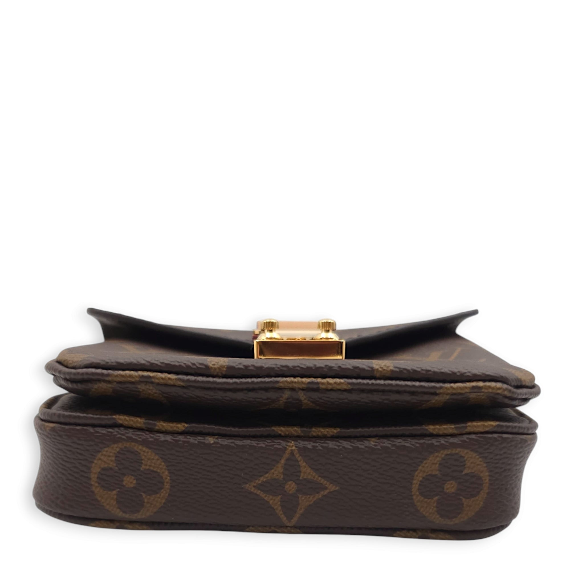 Metis Micro Brown Crossbody Bag in Coated Canvas, Gold hardware