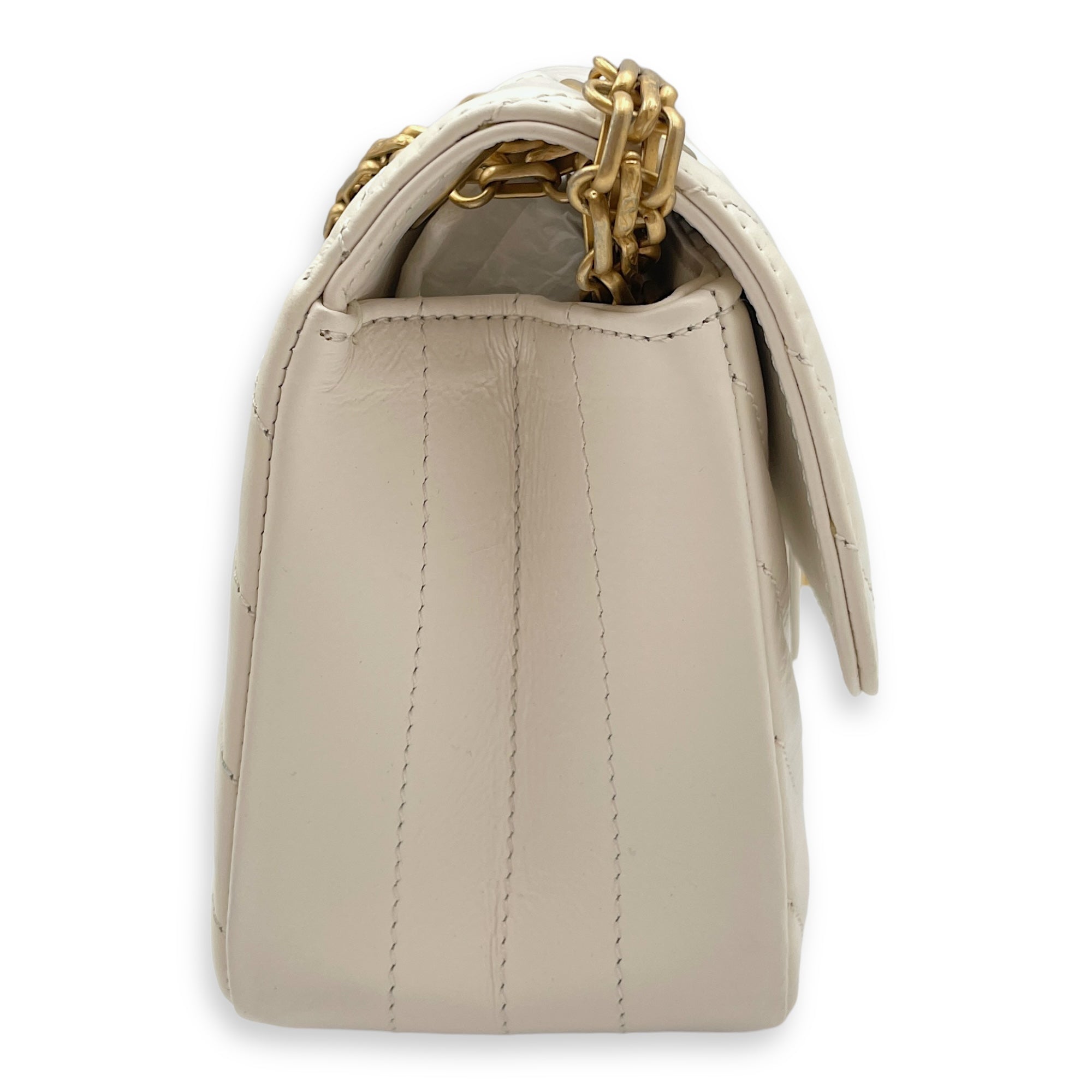 2.55 Chevron Reissue Mini White Crossbody Bag in Calfskin, Gold hardware