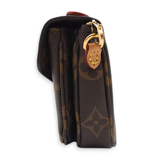 Metis Micro Brown Crossbody Bag in Coated Canvas, Gold hardware