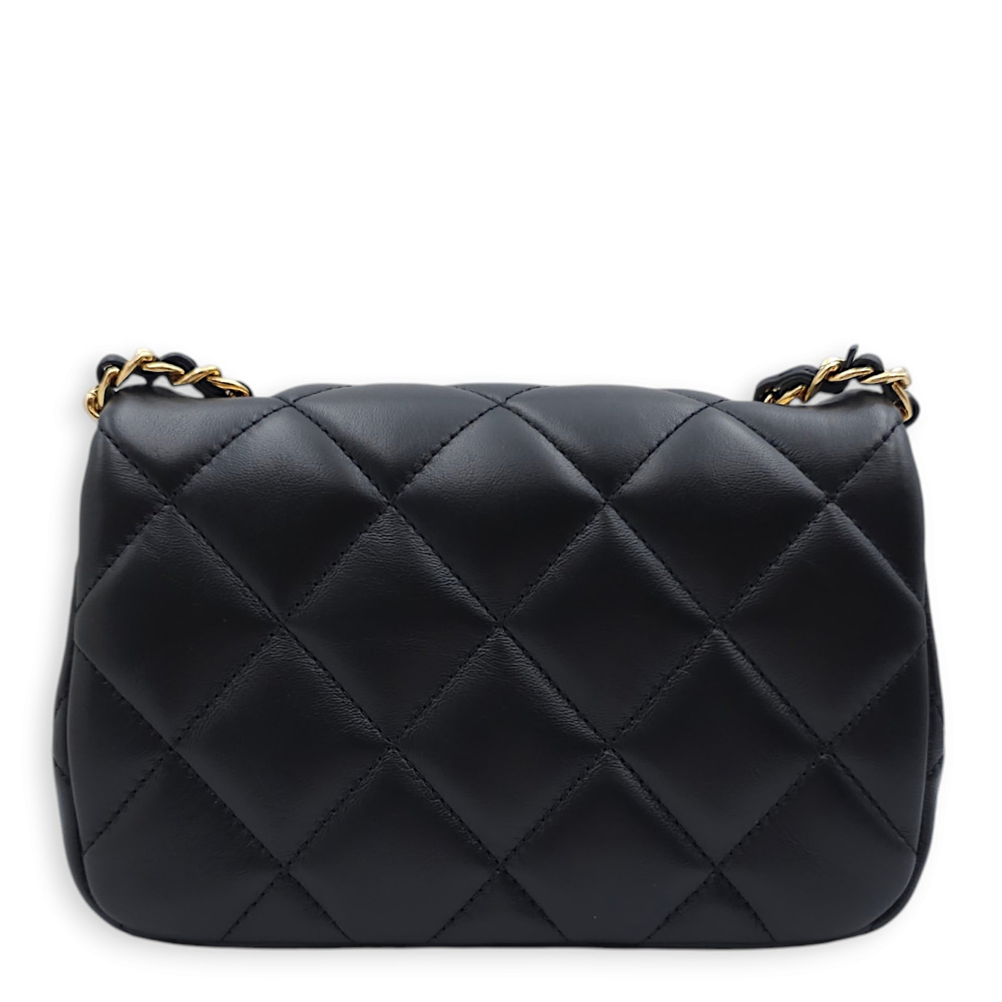 Seasonal Quilted Mini Flap 18x12x6cm Black Crossbody Bag in Lambskin, Gold hardware