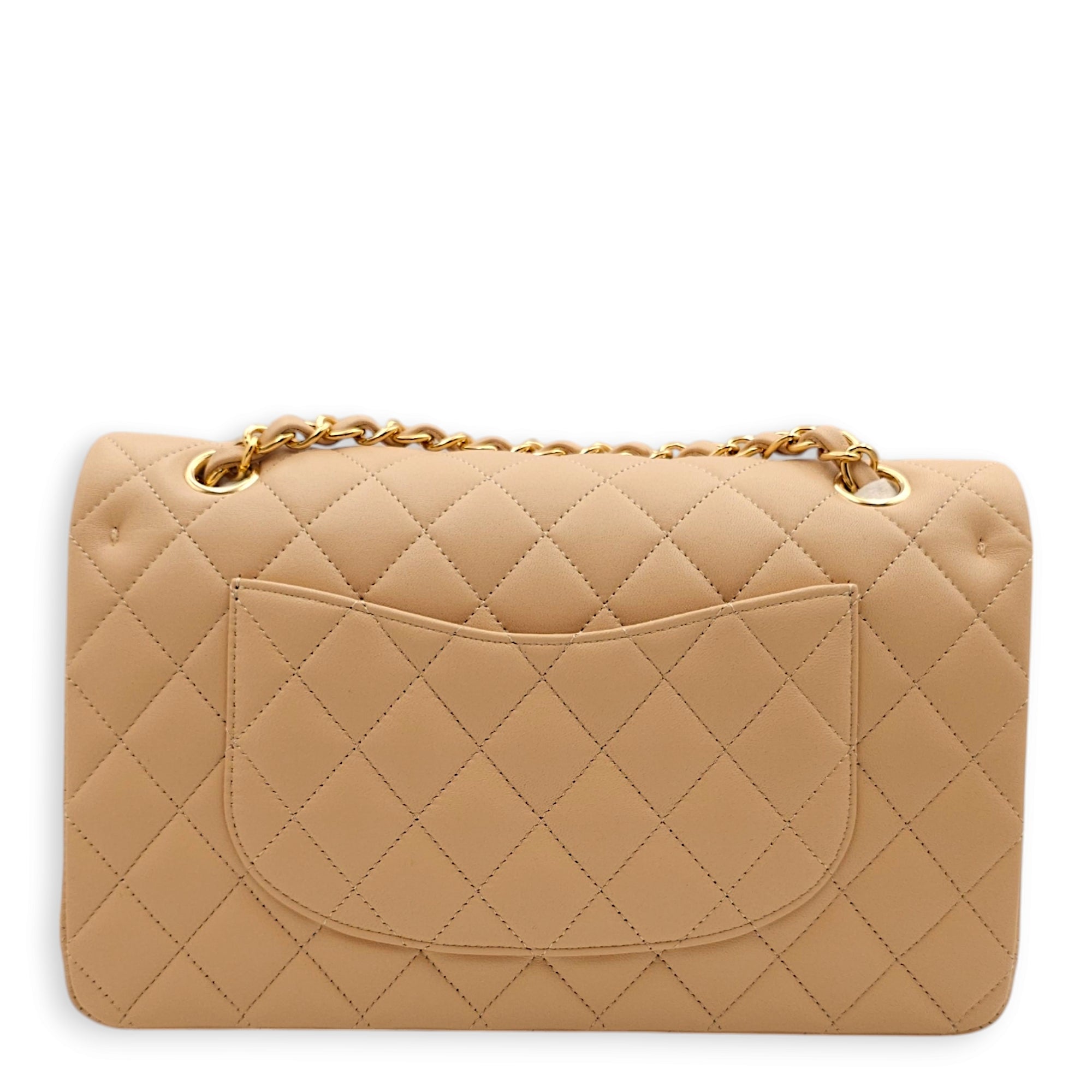 Classic (DF) Medium Beige Crossbody Bag in Lambskin, Gold hardware