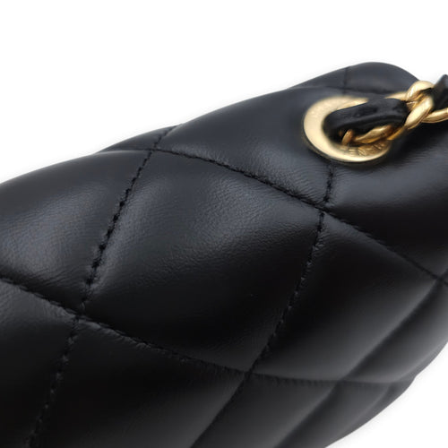 Seasonal Quilted Mini Flap 18x12x6cm Black Crossbody Bag in Lambskin, Gold hardware