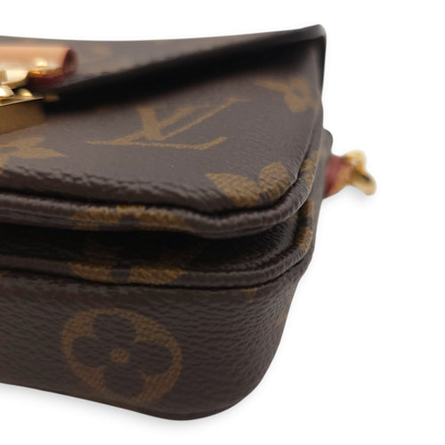 Metis Micro Brown Crossbody Bag in Coated Canvas, Gold hardware