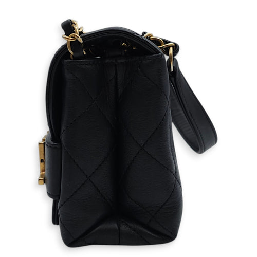 Seasonal Logo Enchained Flap 21.5x13.5x6cm Black Crossbody Bag in Calfskin, Gold hardware