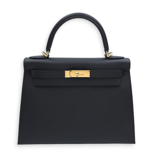 Sellier Kelly 28 Black in Epsom, Gold hardware